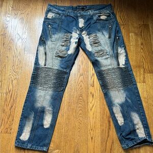 Sacred Crown Men’s Moto Biker Jeans Size 38 Distressed, Y2K